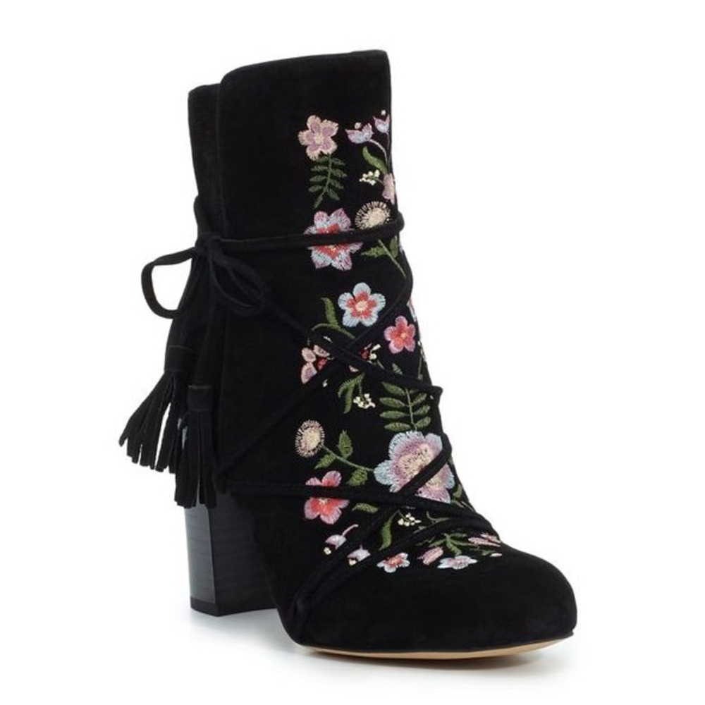 Embroidered Black High Heel Boots - BRAND NEW